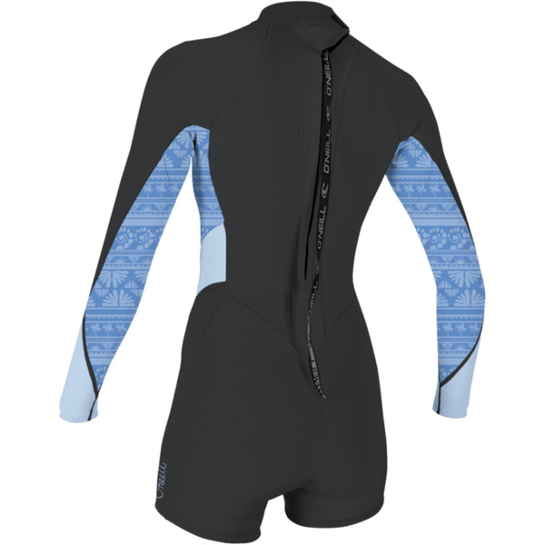 2026 O'Neill Womens Bahia 2/1mm Back Zip Long Sleeve Springsuit Wetsuit 5291 - Tempered Steel / Surf Abstract / Chambry Blu